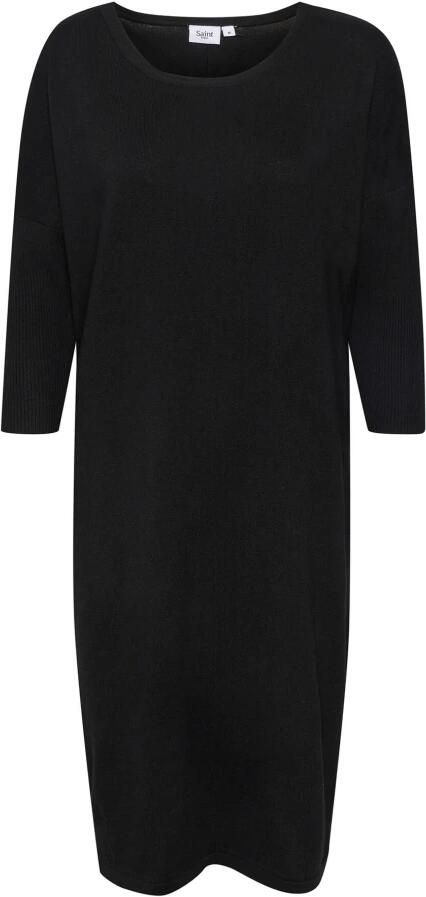 Saint Tropez Zachte Gebreide Jurk met Ronde Hals en ¾ Mouwen Black Dames