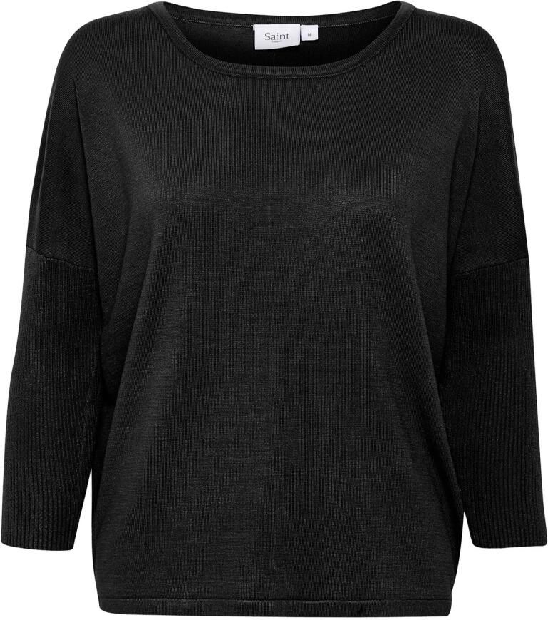 Saint Tropez Zwarte R-Neck Pullover Trui met ¾ Mouwen Black Dames