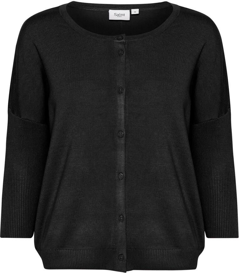 Saint Tropez Zwarte Ribgebreide Vest met Knoopsluiting Black Dames