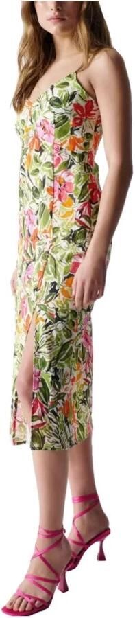 Salsa Bloemen Midi Linnen Jurk Green Dames - Foto 2