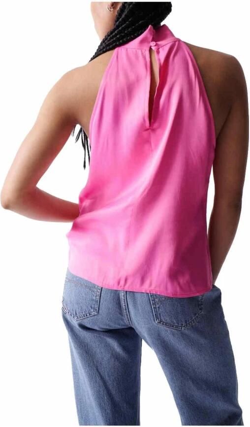 Salsa Metallic Pink Halter Neck Blouse Pink Dames