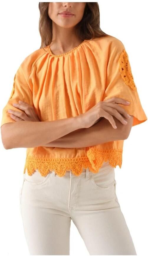 Salsa Oranje Geborduurde Blouse met Korte Mouwen Orange Dames