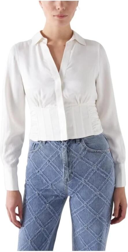 Salsa Witte Satijnen Shirt V-Hals Korset White Dames
