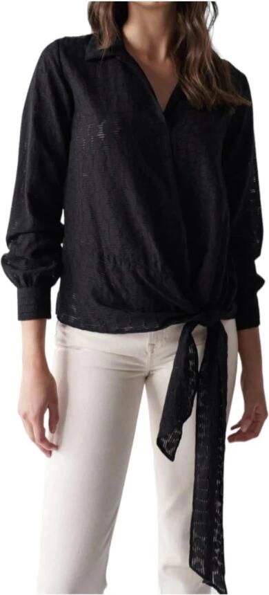 Salsa Zwarte getextureerde blouse met strik Black Dames - Foto 3