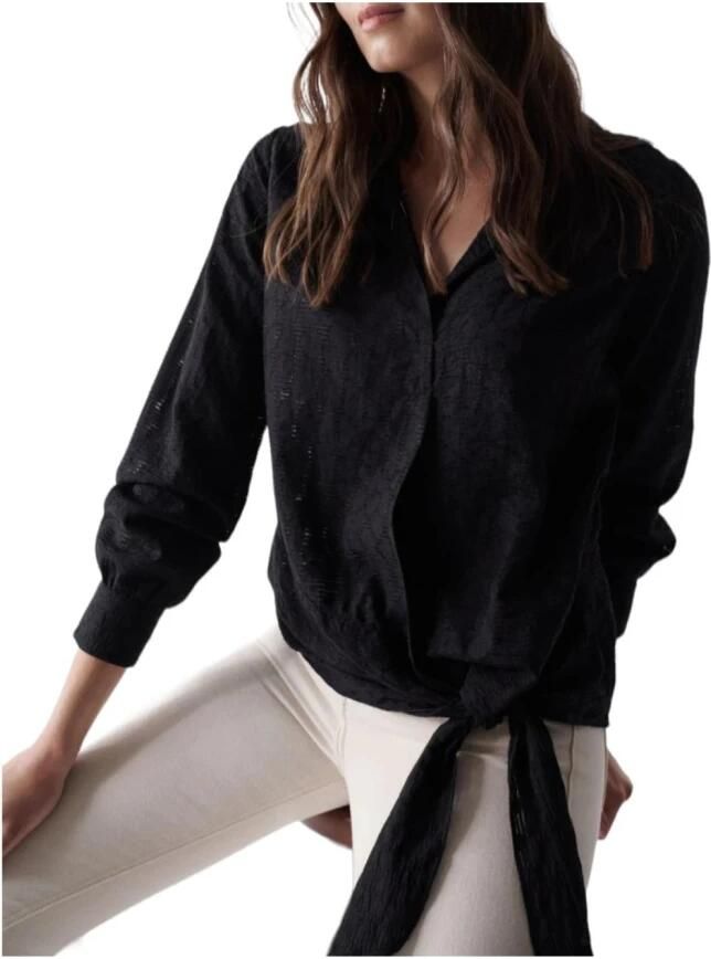 Salsa Zwarte getextureerde blouse met strik Black Dames - Foto 2