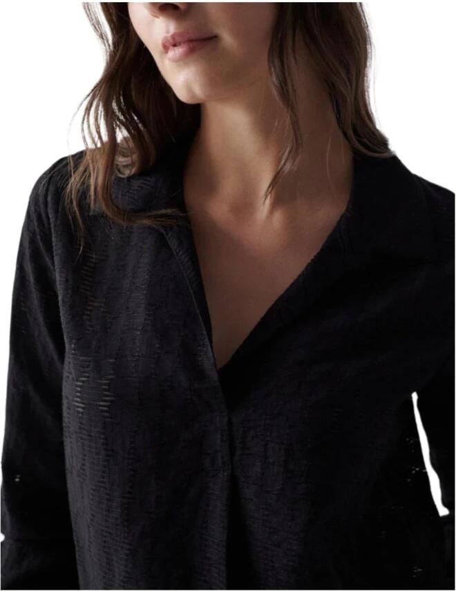 Salsa Zwarte getextureerde blouse met strik Black Dames