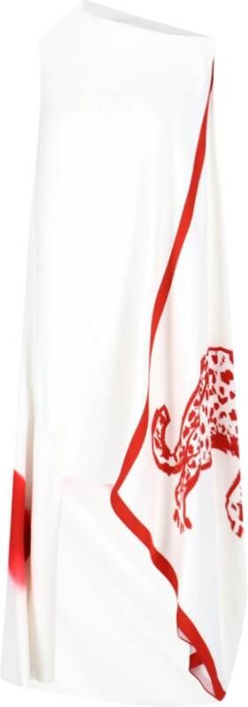 Salvatore Ferragamo Asymmetrische Midi Jurk met Unieke Rode Print Multicolor Dames