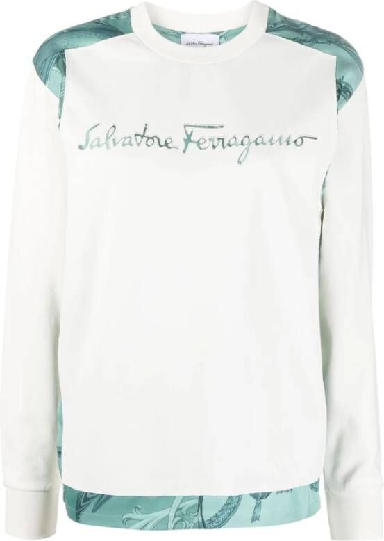 Salvatore Ferragamo Gebreide trui met ronde hals en geborduurd logo Wit Dames