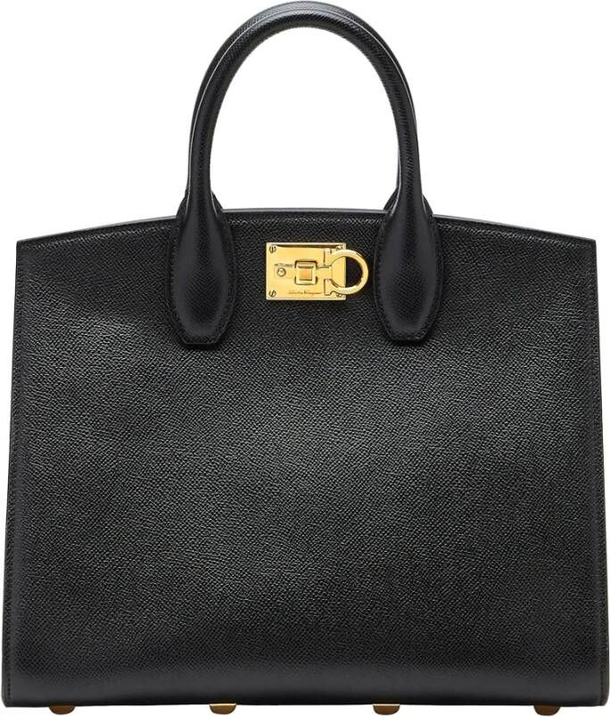 Salvatore Ferragamo Studio Zwarte Graankalfsleren Handtas Black Dames