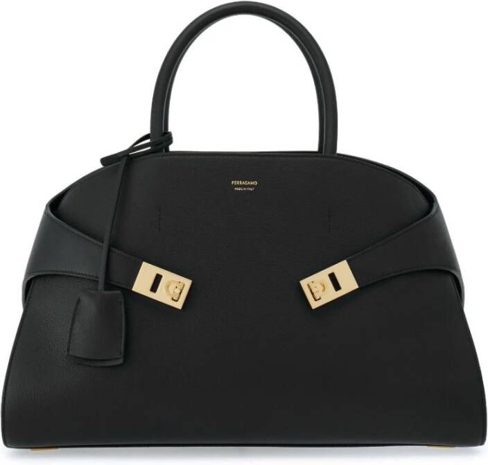 Salvatore Ferragamo Hug Leren Tote Tas Zwart Black Dames