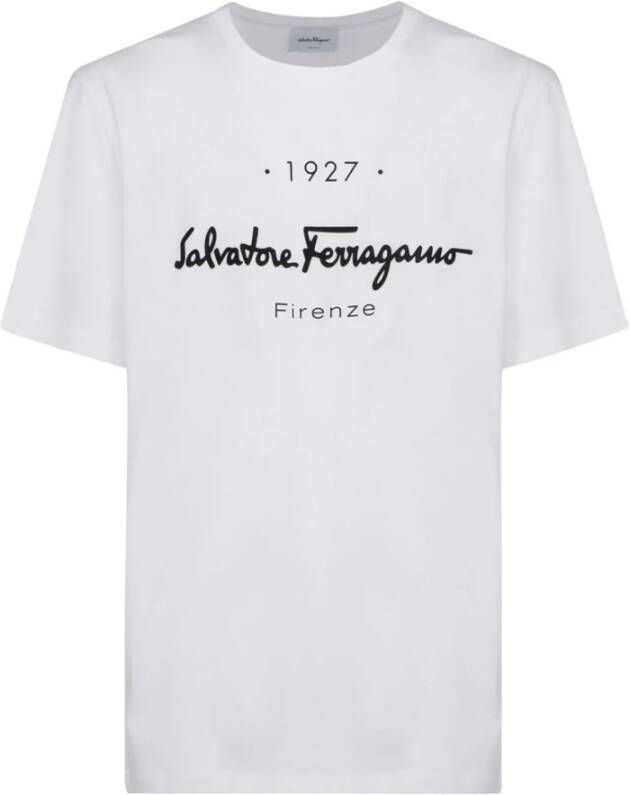 Salvatore Ferragamo Korte mouw T-shirt Crew halslijn 1927 Signature Wit Heren