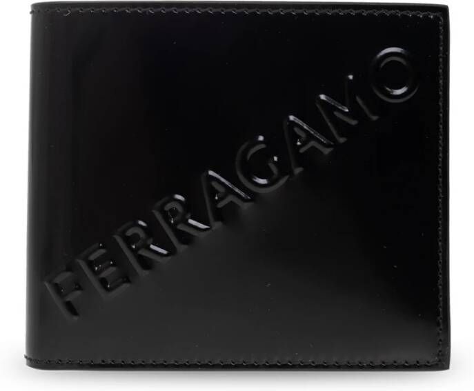 Salvatore Ferragamo Zwarte Logo-In reliëf gemaakte Bi-Fold Portemonnee Black Heren