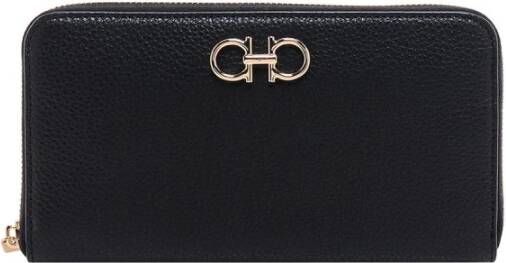 Salvatore Ferragamo Leren portemonnee met iconisch paarden metalen embleem Zwart Dames