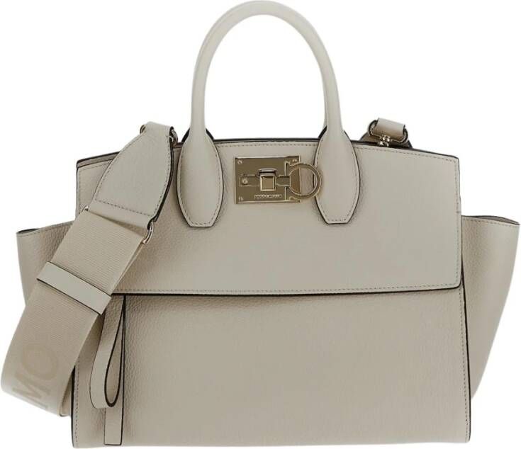 Salvatore Ferragamo Mascarpone Grained Leren Crossbody Tas Beige Dames