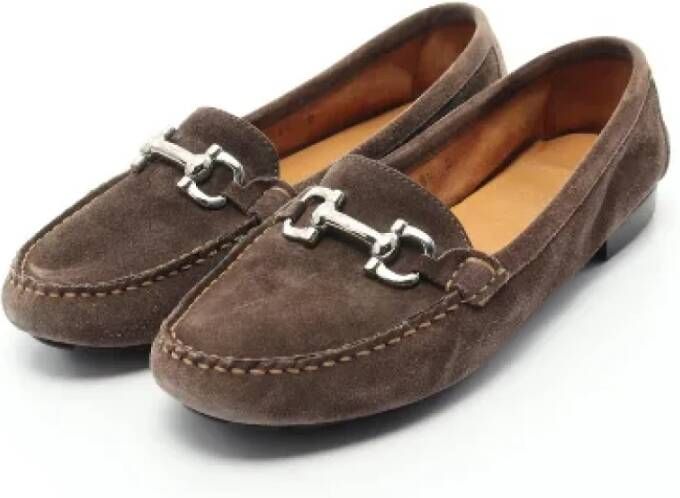 Salvatore Ferragamo Pre-owned Pre-owned Suede flats Bruin Dames