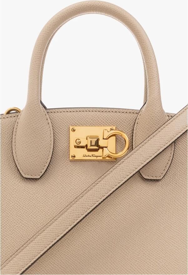 Salvatore Ferragamo Stijlvolle Crossbody Tas in Zwart Leer Beige Dames - Foto 7