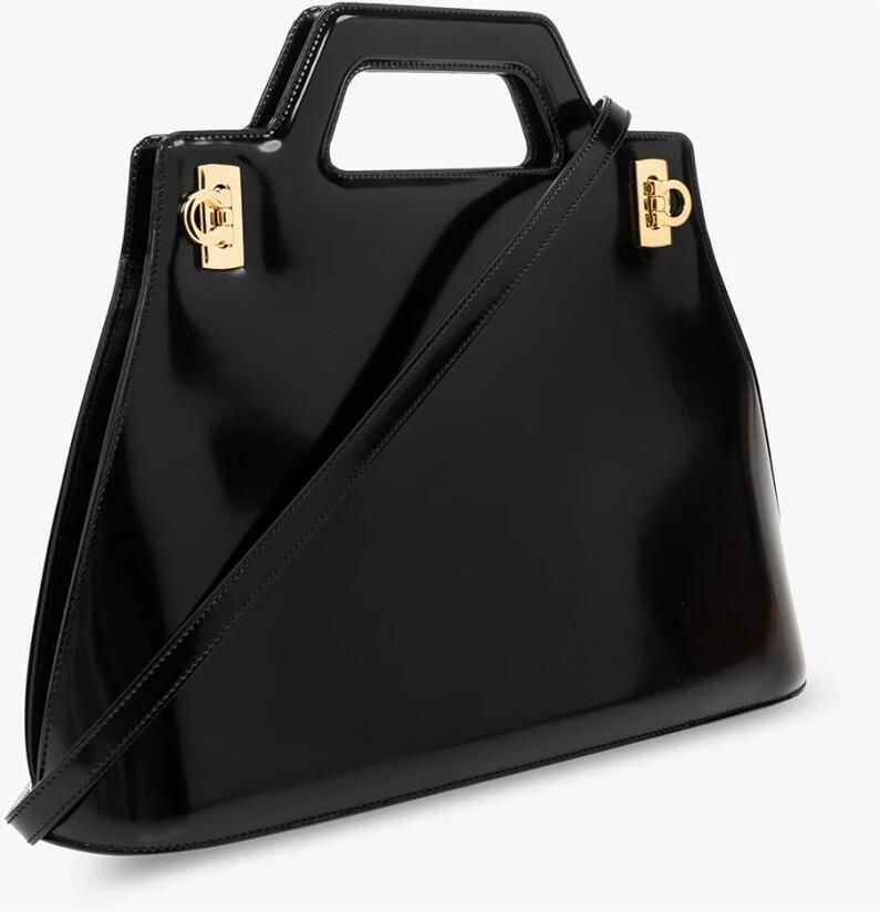 Salvatore Ferragamo Zwarte leren tote tas met Gancini flip-lock sluiting Black Dames - Foto 5