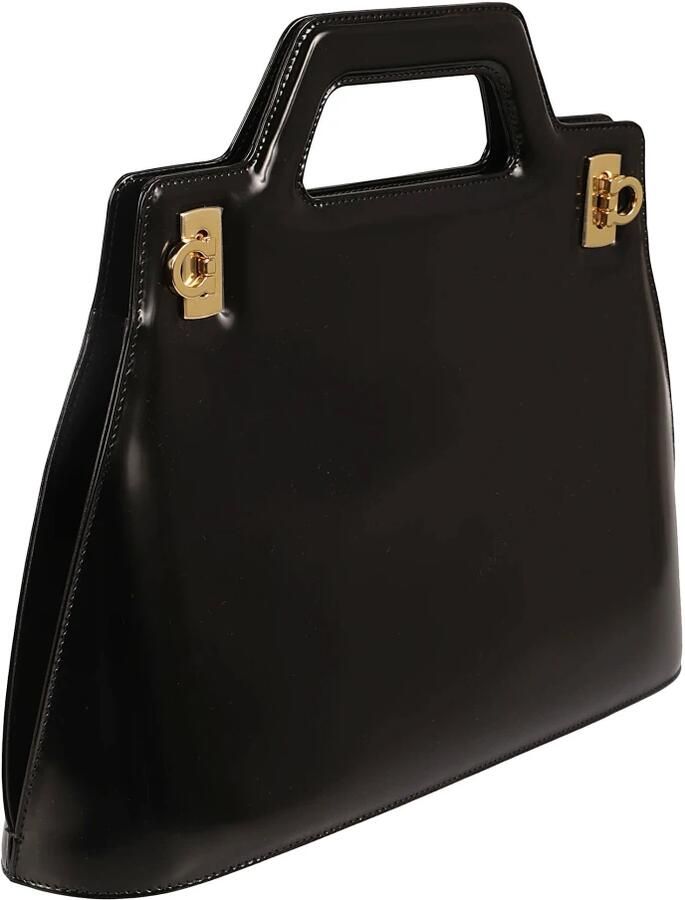 Salvatore Ferragamo Zwarte leren tote tas met Gancini flip-lock sluiting Black Dames - Foto 6