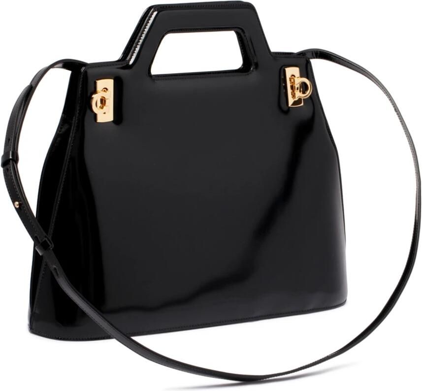 Salvatore Ferragamo Zwarte leren tote tas met Gancini flip-lock sluiting Black Dames - Foto 2