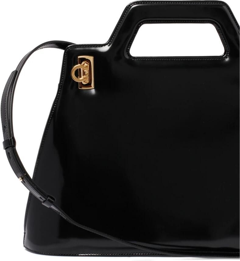 Salvatore Ferragamo Zwarte leren tote tas met Gancini flip-lock sluiting Black Dames - Foto 3