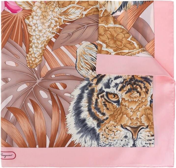 Salvatore Ferragamo Zijden sjaal met dieren- en bloemenpatroon Pink Dames