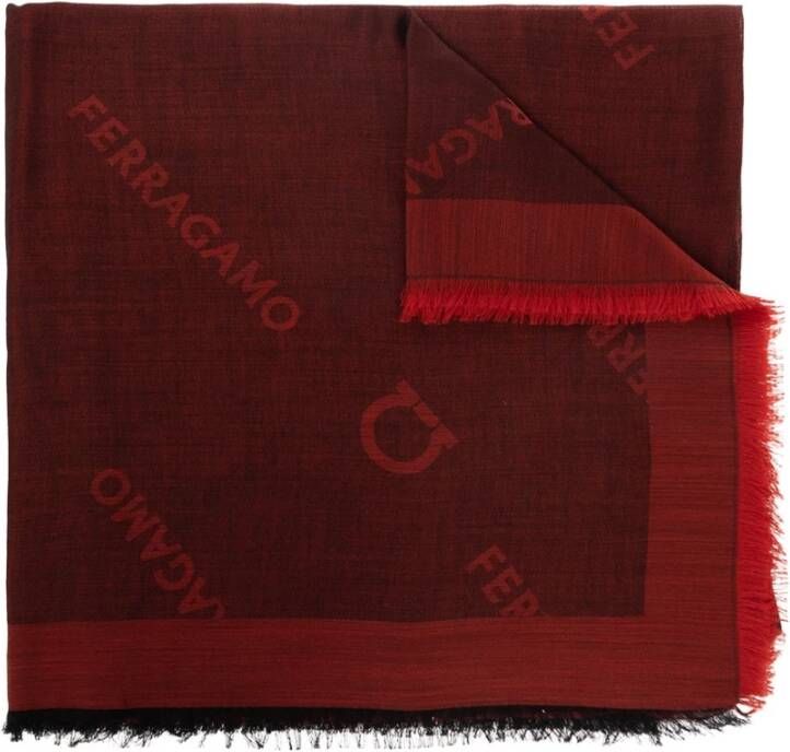 Salvatore Ferragamo Gancini Grafische Print Zijden en Kasjmier Stola Red Dames