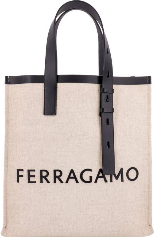 Salvatore Ferragamo Stijlvolle Canvas Tote Bag voor Mannen Beige Heren