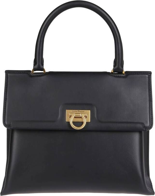 Salvatore Ferragamo Trifolio Leren Handtas met Kettinginzetten Black Dames