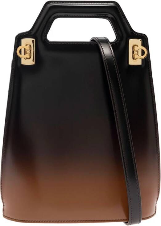 Salvatore Ferragamo Schoudertassen Wanda' Mini Black And Brown Handbag With Airbrushi in zwart