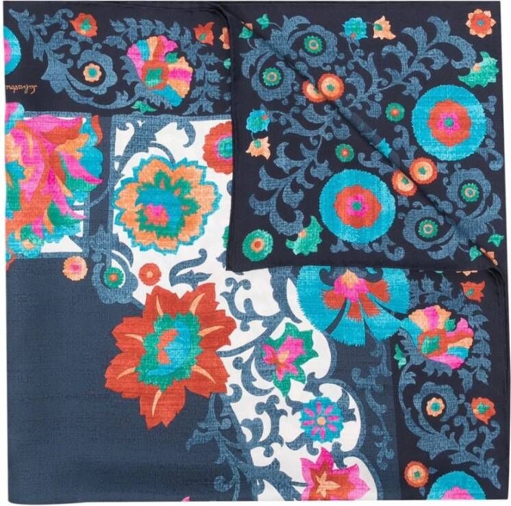 Salvatore Ferragamo Zijden sjaal met bloemenprint Blauw Dames