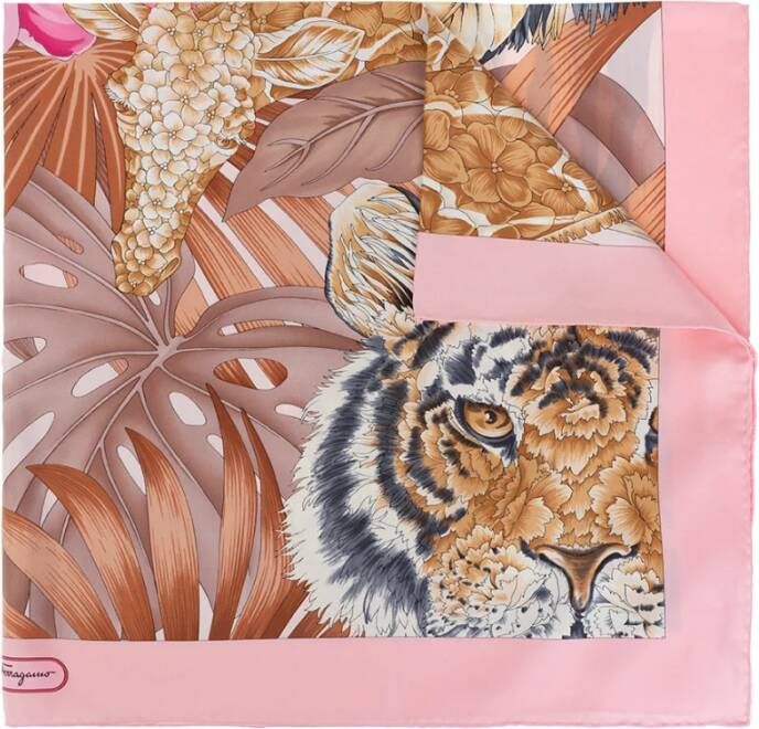 Salvatore Ferragamo Zijden sjaal met dieren- en bloemenpatroon Pink Dames