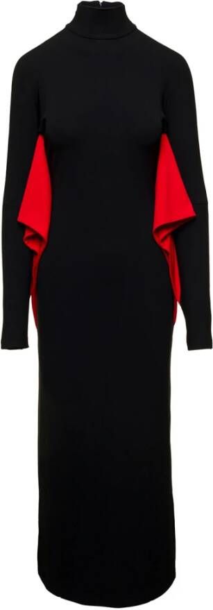 Salvatore Ferragamo Zwarte jurk met lange mouwen en rode inzet Zwart Dames