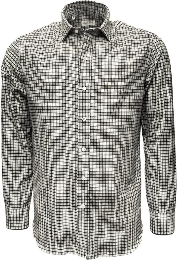 Salvatore Piccolo Zachte Flanellen Bruin Geruite Overhemd Beige Heren
