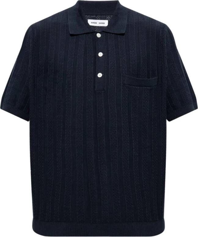 Samsøe Gestreept Gebreid Polo Shirt Blauw Heren