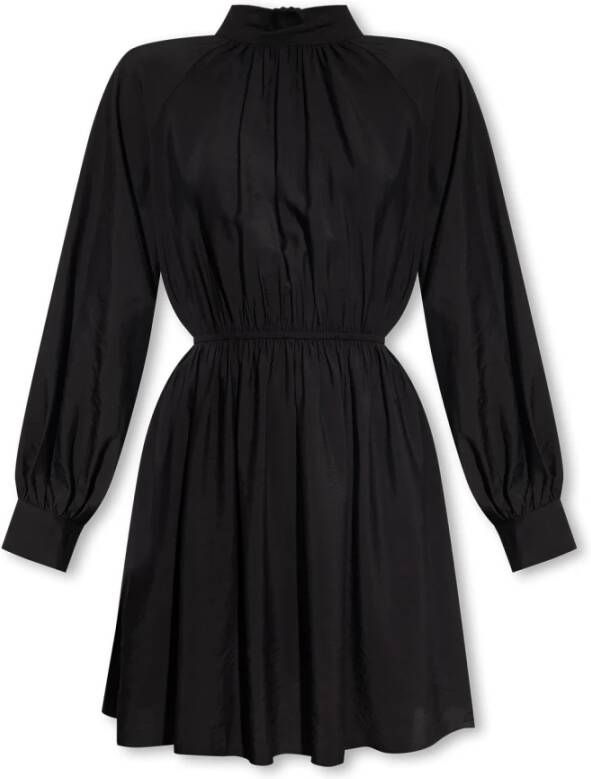 Samsøe Ebbali Zwarte Mini Jurk met Hoge Kraag en Achtersplit Black Dames