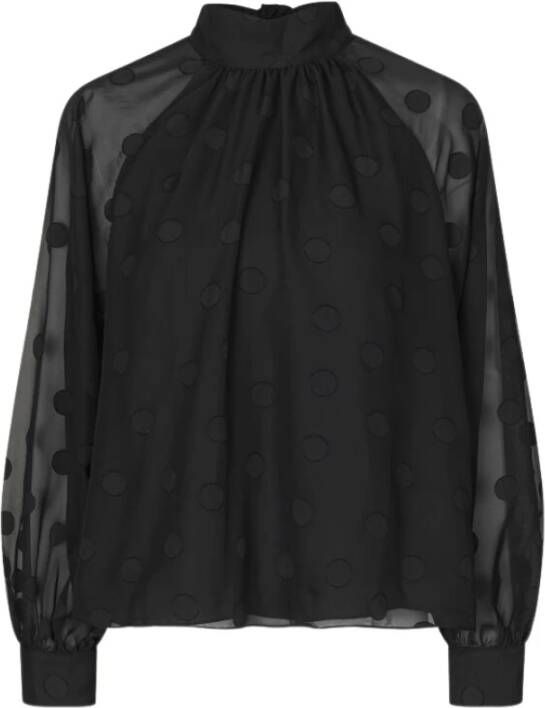 Samsøe Ebbali Zwarte Blouse met Strik Kraag M Zwart Dames