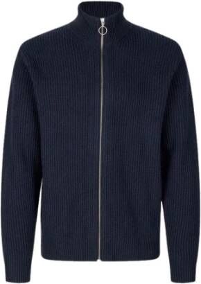 Samsøe Gebreide Ribsteek Ritsvest Blauw Heren