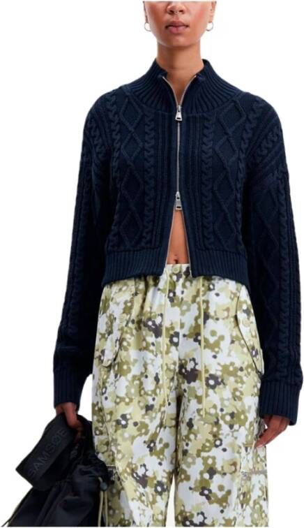 Samsøe Gebreide Rits Cardigan Blauw Dames