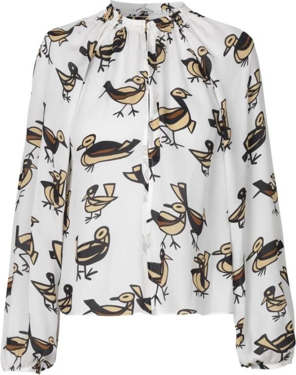 Samsøe Gedrukte Zijden Blouse met Lange Mouwen White Dames