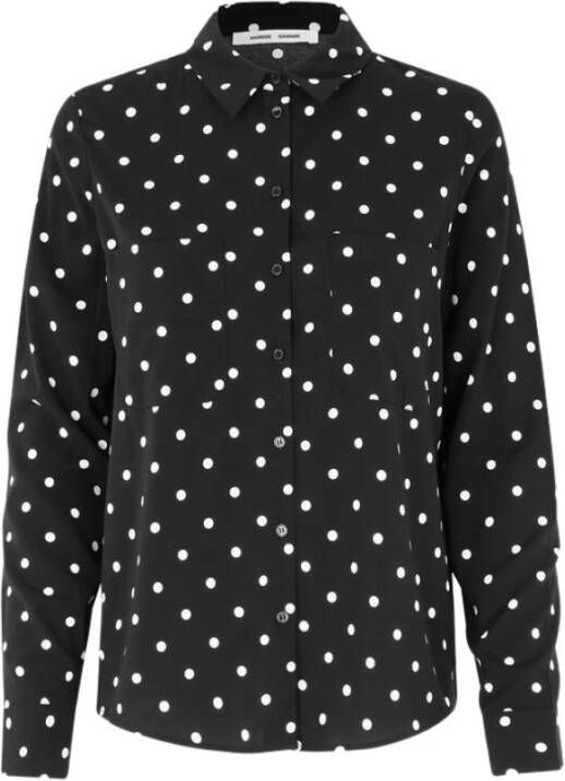 Samsøe Gestippelde Klassieke Blouse voor Vrouwen Zwart Dames