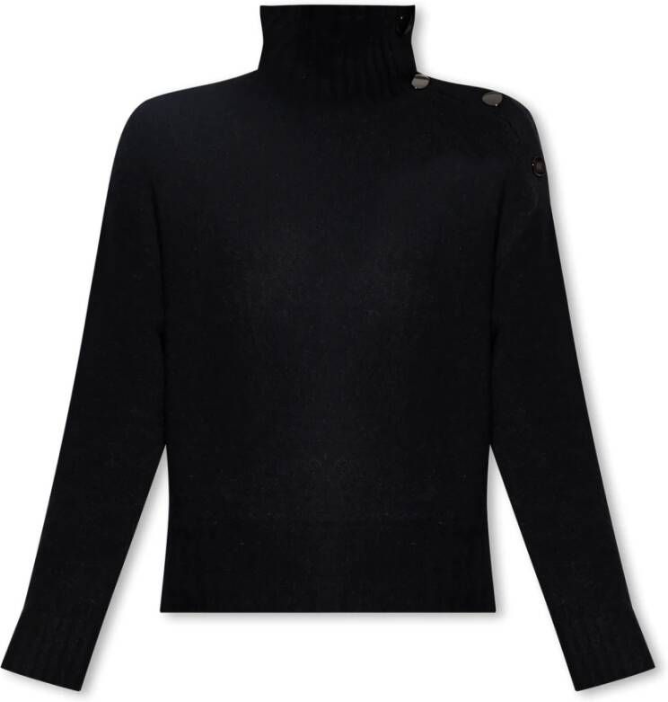 Samsøe Boxy-fit Trui met Colkraag en Knoopsluiting Black Dames