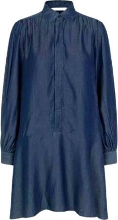 Samsøe Marineblauwe Lyocell Overhemdjurk Blauw Dames