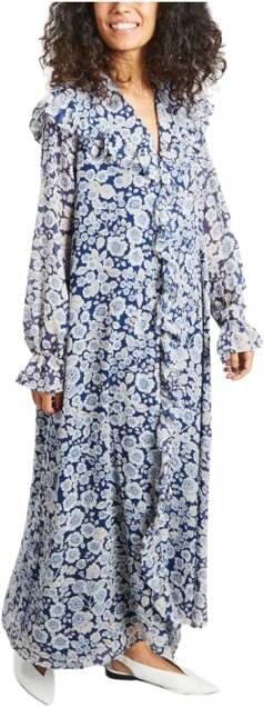 Samsøe Retro franje maxi jurk Blauw Dames