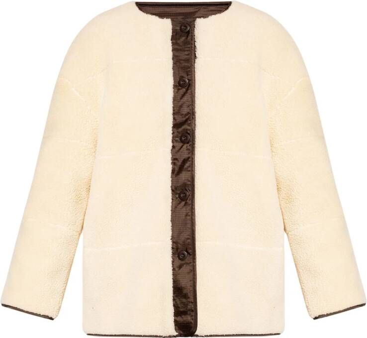 Samsøe Casual Fit Faux Sheepskin Jas Beige Dames