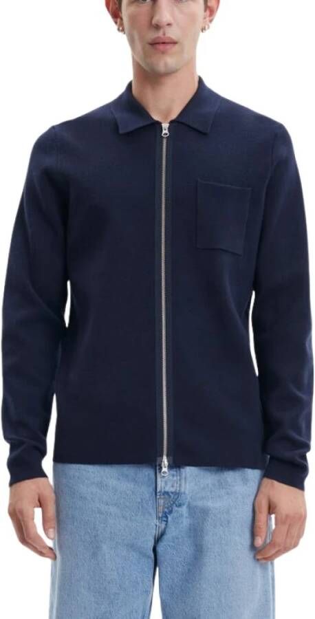 Samsøe Blauwe Nacht Cardigan EcoVero™ Gebreid Ontwerp Blue Heren