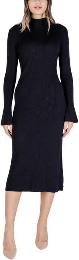 Sandro Ferrone Zwarte Viscose Jurk Herfst Winter Collectie Black Dames - Foto 4