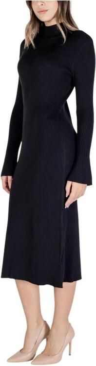 Sandro Ferrone Zwarte Viscose Jurk Herfst Winter Collectie Black Dames - Foto 3