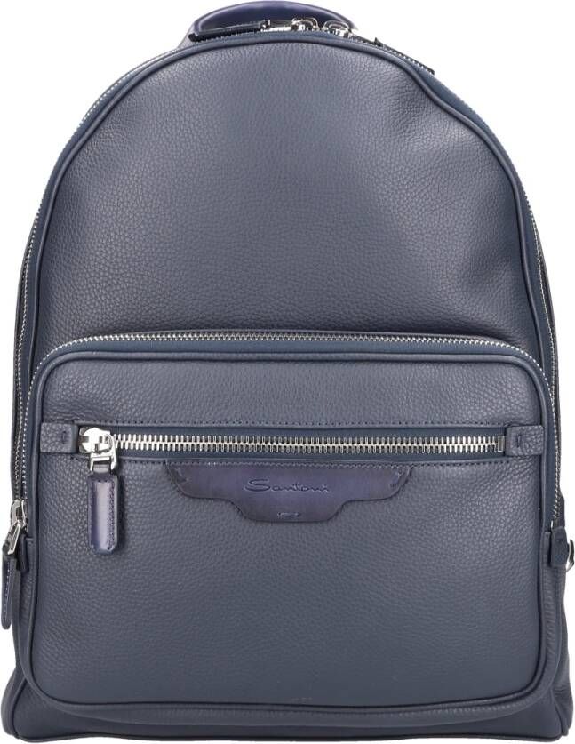 Santoni Stijlvolle Leren Rugzak A2364 Blauw Heren