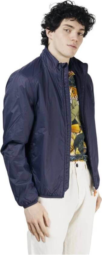 Save The Duck Blauwe gewatteerde jas met hoge kraag en elastische afwerkingen Blauw Heren