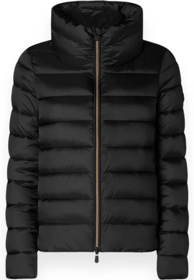 Save The Duck Zwarte Gewatteerde Jas Hoge Hals Rits Black Dames